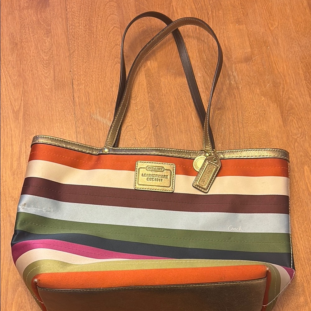 Coach Legacy Gold and Brown Tote Bag with Leather Handles
